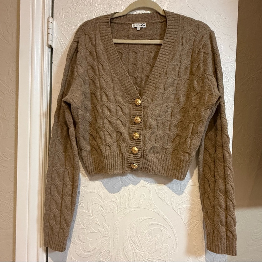 Fashion Nova Cable Knit Cardigan - Tan